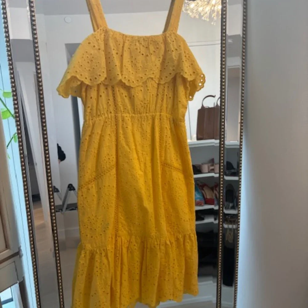 NWT "7 4 all mankind" eyelet  Mid length Yellow Summer Dress, Size Small - Picture 6 of 7